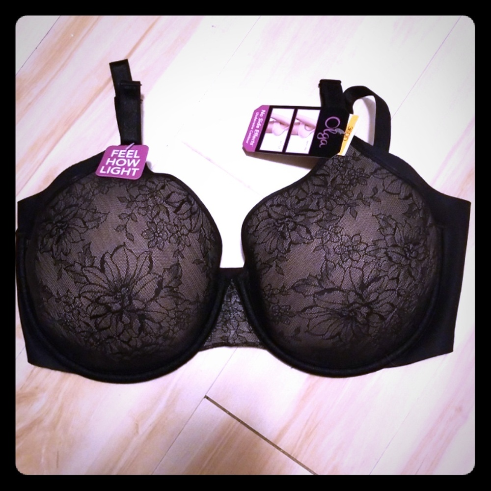 Olga black lace pattern bra (36DD)